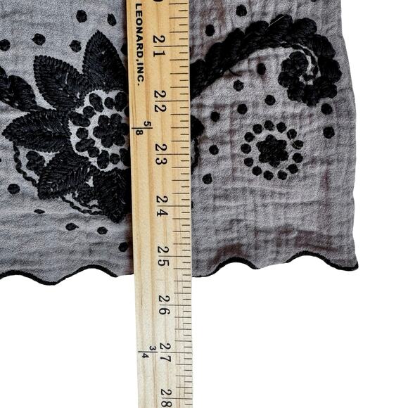 Manoush Boho Embroidered Peasant Top Gray Black Cotton Blouse Size L - Picture 11 of 11